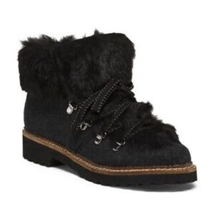 Franco Sarto Women's 8M Charcoal Faux Fur Harlin Lace-up Winter Ankle Boots
